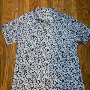 Men's Navy Floral Short-Sleeve Polo